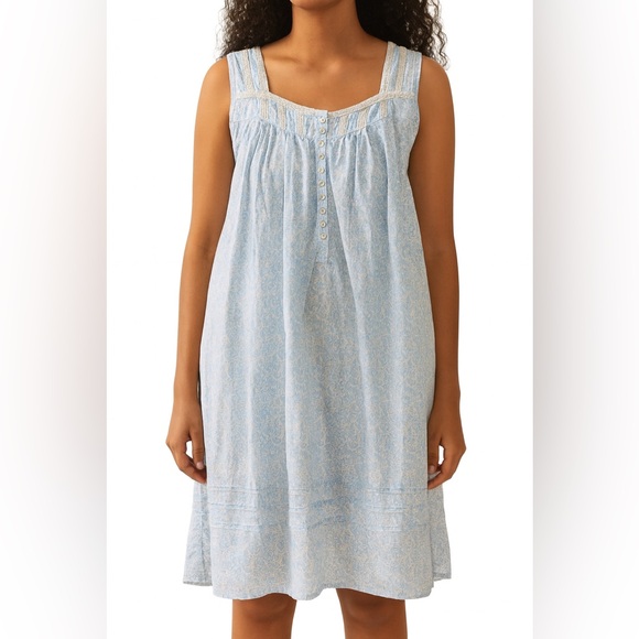 👗 Eileen West Blue Floral Cotton Nightgown Lace Trim M 👗 - Picture 1 of 5